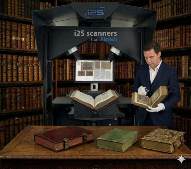 i2S CopiBook book scanner with V-shaped cradle for bound materials